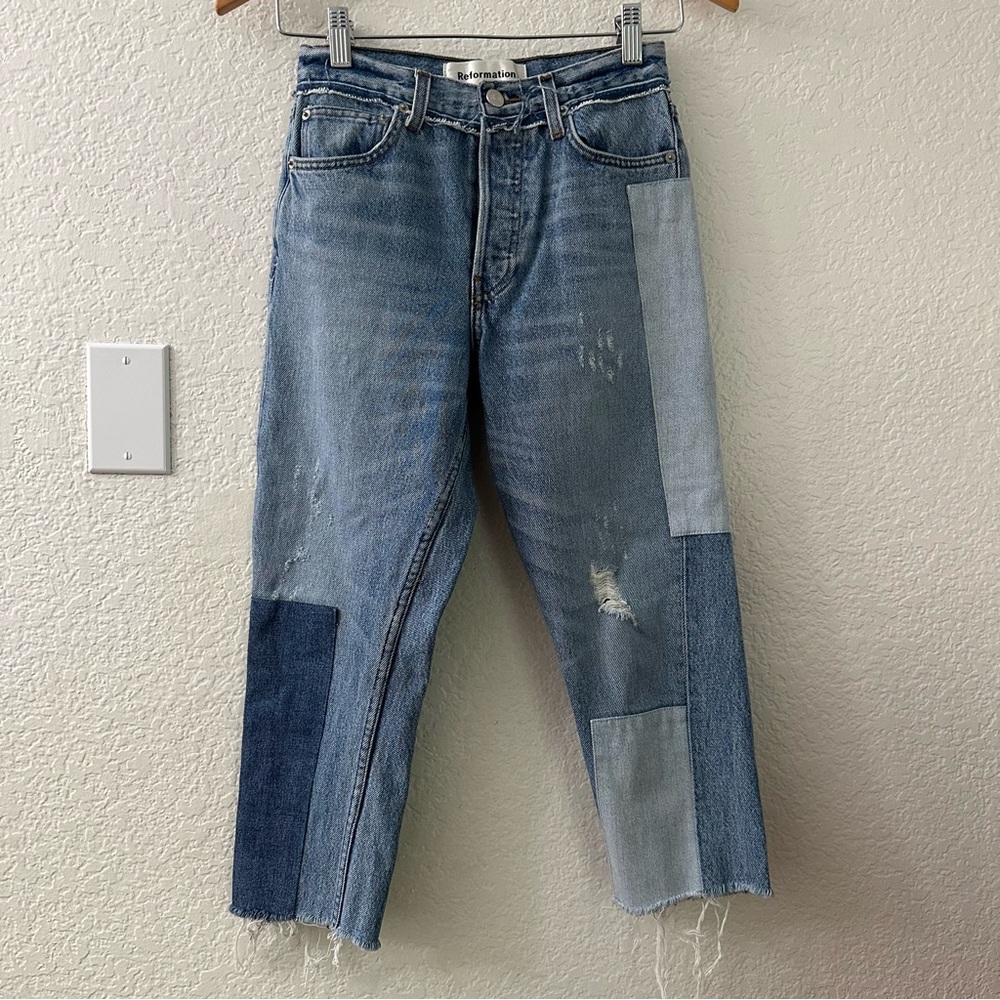 Reformation Skinny Patch Jeans cropped
